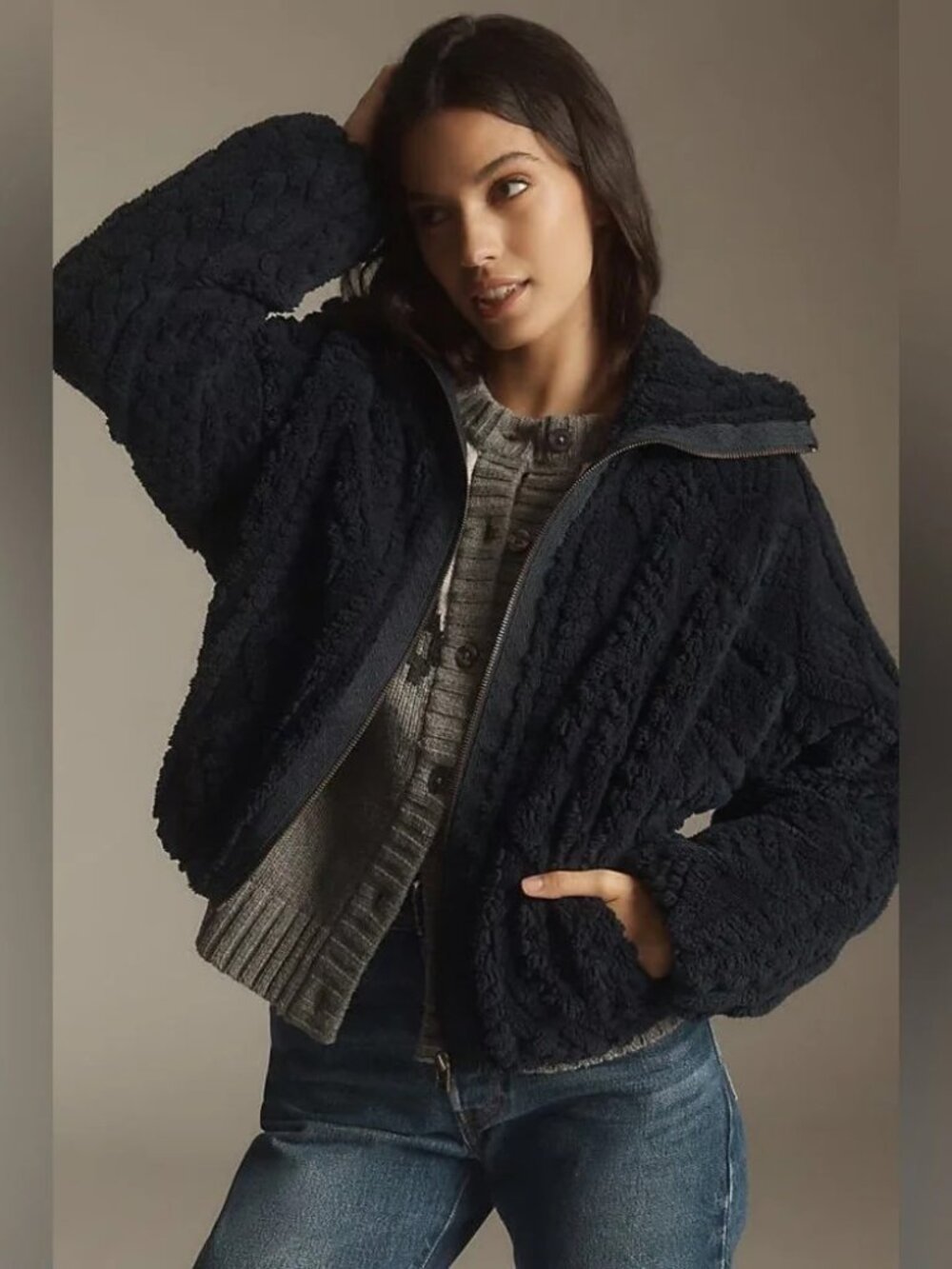 Pilcro Textured Faux Fur Jacket